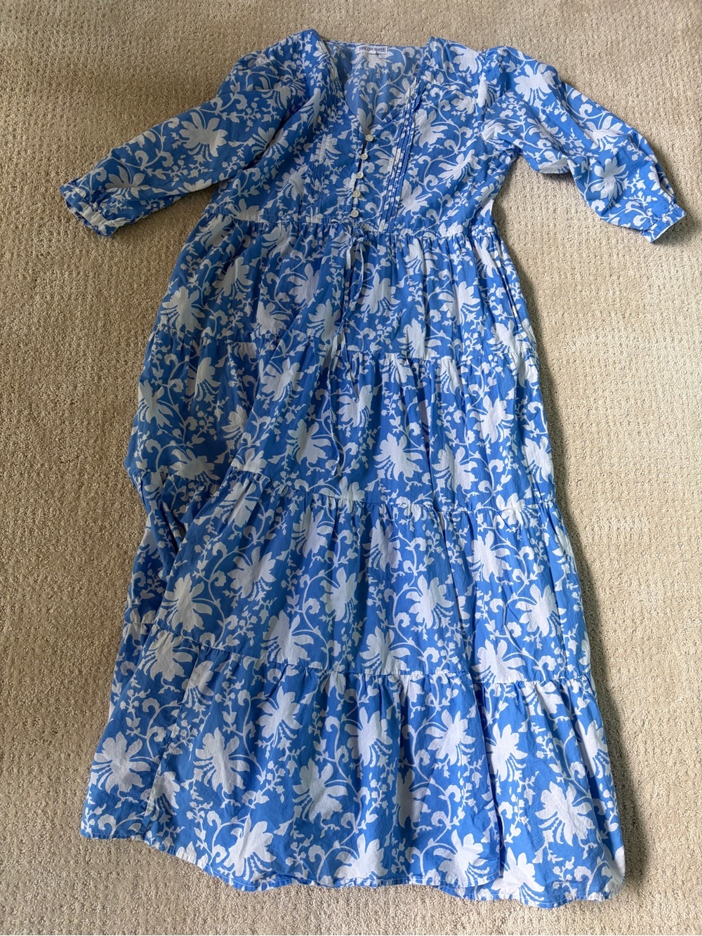 Pink City Prints 100% Cotton Blue & White Floral Maxi Dress with Buttons